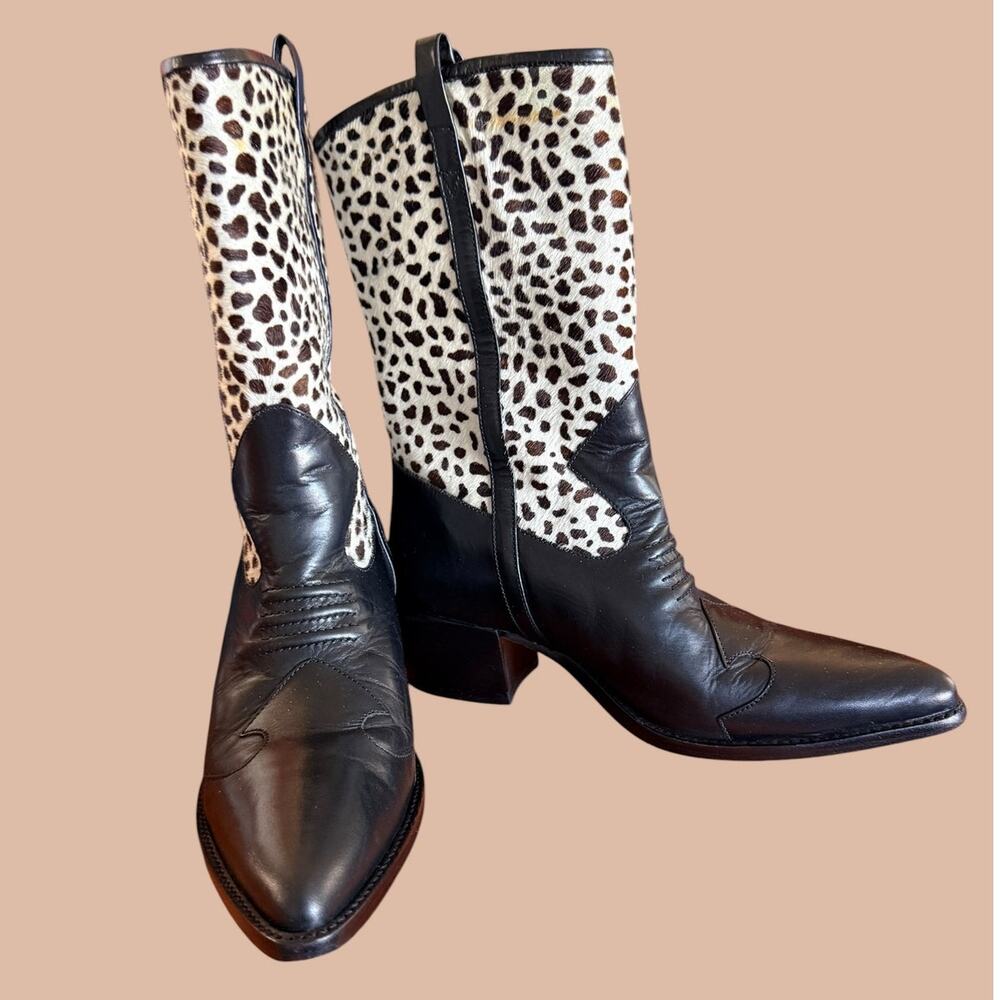 Brighton Women's Pony Hair Black Leather Mid-Calf Cowboy Boot Sz. 8.5